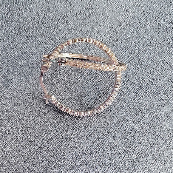 ☘️SOLD🍀1” Diamond 925 Sterling Silver Hoop Earrings 22mm - Picture 5 of 6